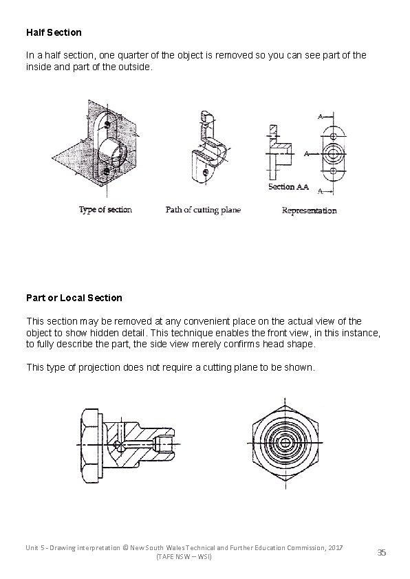 Half Section In a half section, one quarter of the object is removed so