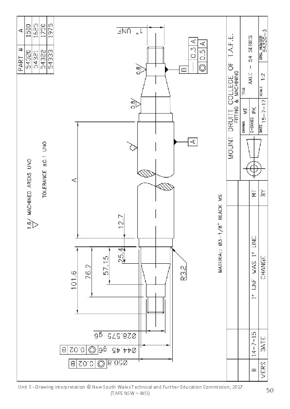 Unit 5 - Drawing interpretation © New South Wales Technical and Further Education Commission,
