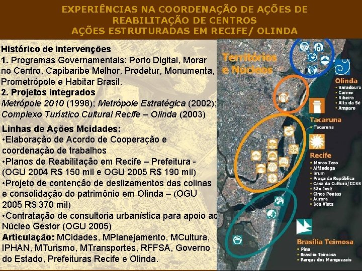 EXPERIÊNCIAS NA COORDENAÇÃO DE AÇÕES DE REABILITAÇÃO DE CENTROS AÇÕES ESTRUTURADAS EM RECIFE/ OLINDA