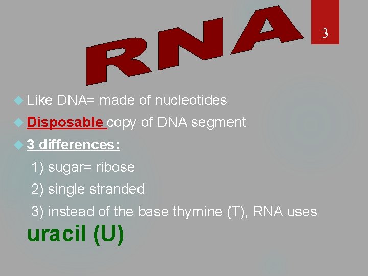 3 Like DNA= made of nucleotides Disposable 3 copy of DNA segment differences: 1)