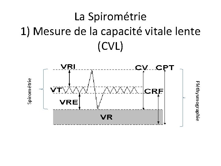 Pléthysmographie Spirométrie La Spirométrie 1) Mesure de la capacité vitale lente (CVL) 