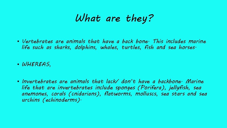 What are they? • Vertebrates are animals that have a back bone. This includes