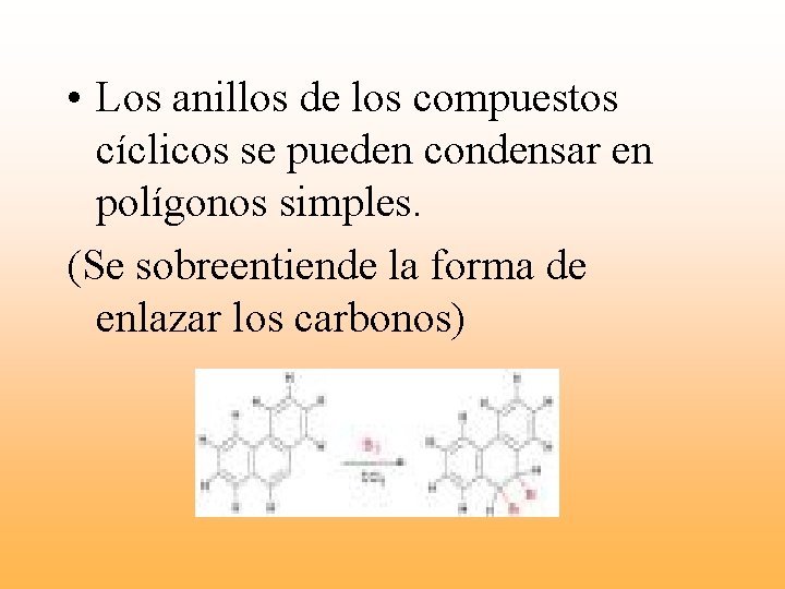  • Los anillos de los compuestos cíclicos se pueden condensar en polígonos simples.
