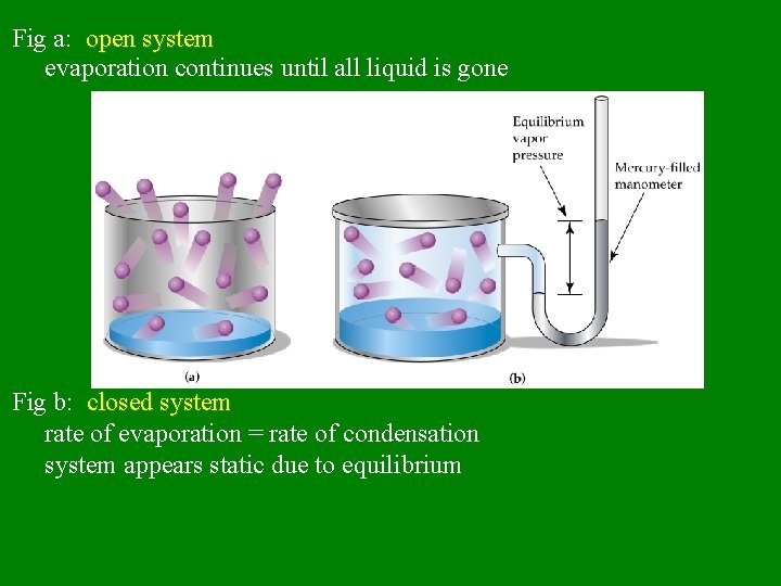 Fig a: open system evaporation continues until all liquid is gone Fig b: closed