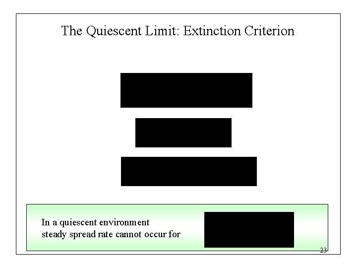 The Quiescent Limit: Extinction Criterion In a quiescent environment steady spread rate cannot occur