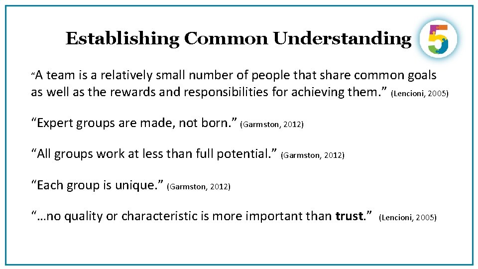 Establishing Common Understanding “A team is a relatively small number of people that share