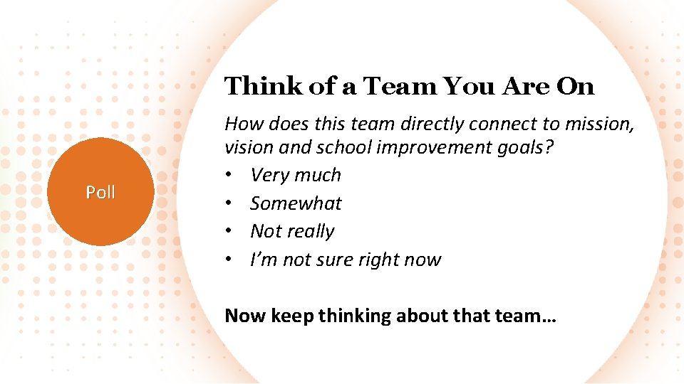 Think of a Team You Are On Poll How does this team directly connect