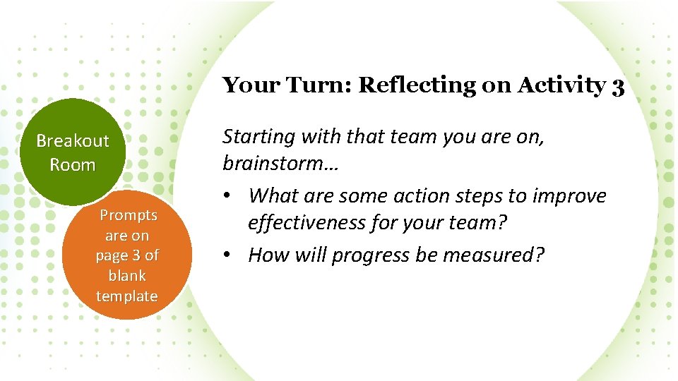 Your Turn: Reflecting on Activity 3 Breakout Room Prompts are on page 3 of