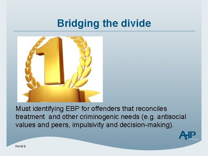 Bridging the divide Must identifying EBP for offenders that reconciles treatment and other criminogenic