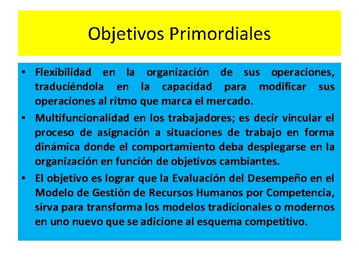 Objetivos Primordiales • Flexibilidad en la organización de sus operaciones, traduciéndola en la capacidad