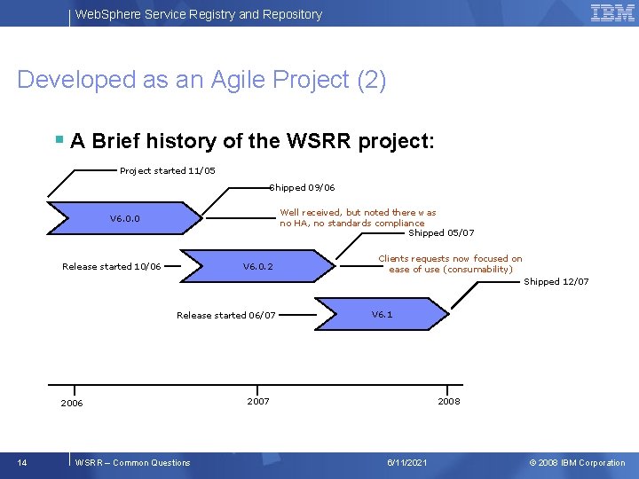 Web. Sphere Service Registry and Repository Developed as an Agile Project (2) § A