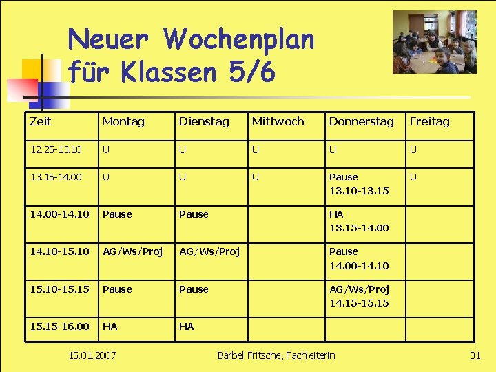 Neuer Wochenplan für Klassen 5/6 Zeit Montag Dienstag Mittwoch Donnerstag Freitag 12. 25 -13.