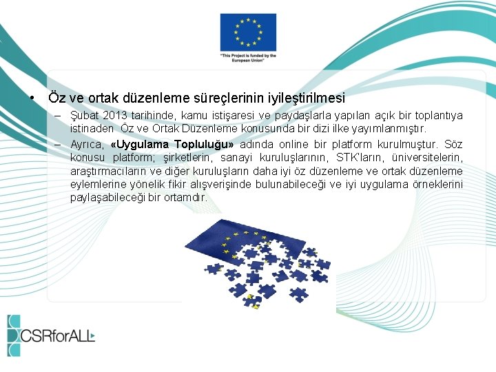  • Öz ve ortak düzenleme süreçlerinin iyileştirilmesi – Şubat 2013 tarihinde, kamu istişaresi