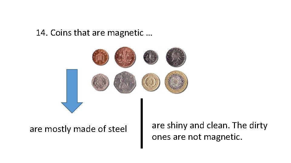 14. Coins that are magnetic … are mostly made of steel are shiny and