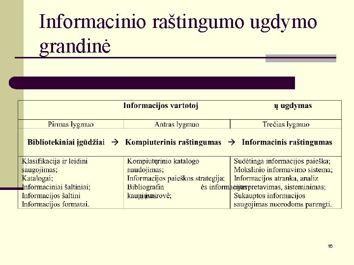 Informacinio raštingumo ugdymo grandinė 16 