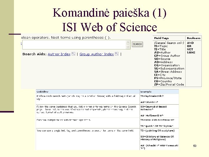 Komandinė paieška (1) ISI Web of Science 53 