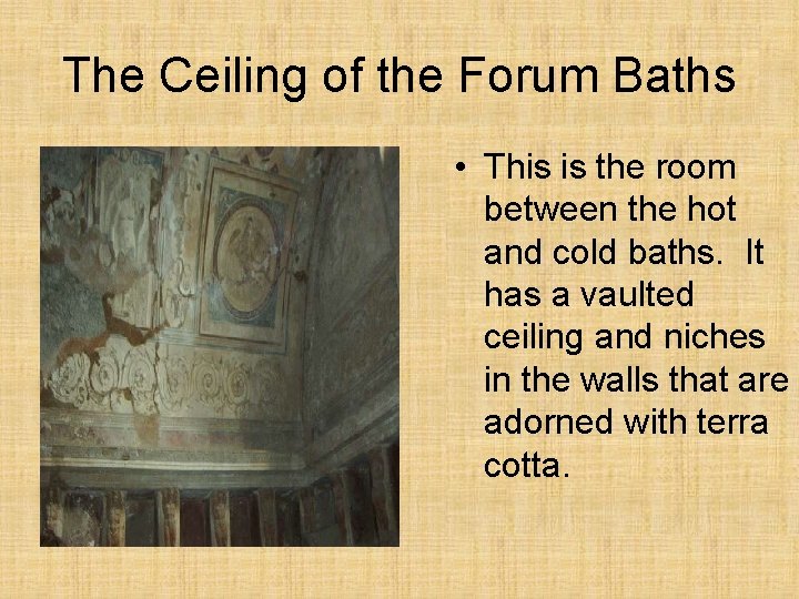 The Ceiling of the Forum Baths • This is the room between the hot