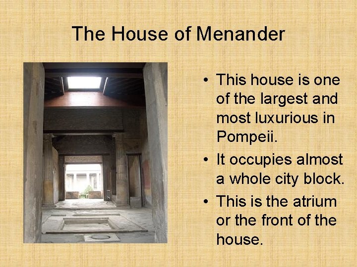 The House of Menander • This house is one of the largest and most