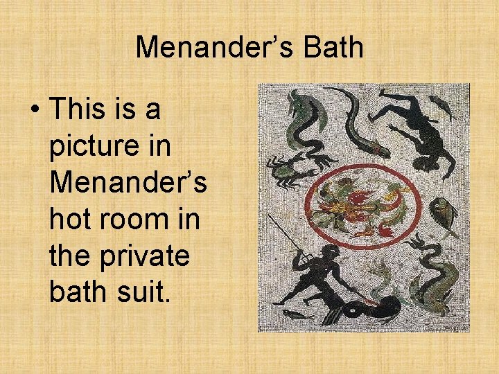 Menander’s Bath • This is a picture in Menander’s hot room in the private