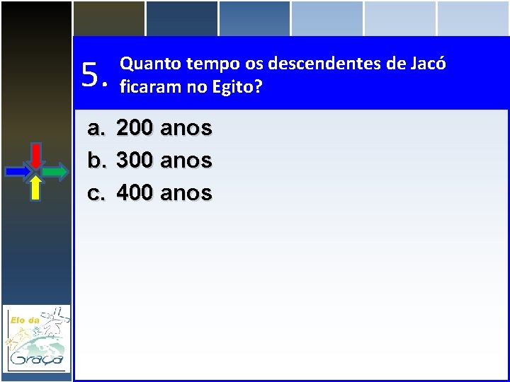 5. a. b. c. Quanto tempo os descendentes de Jacó ficaram no Egito? 200