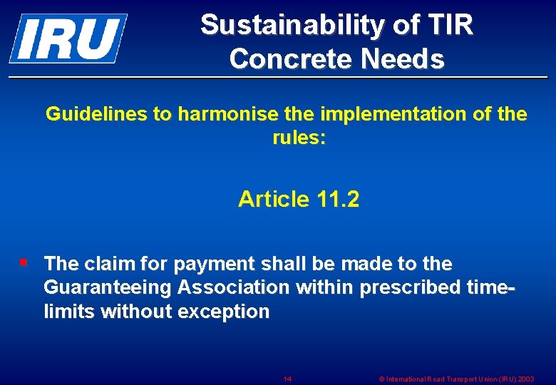 Sustainability of TIR Concrete Needs Guidelines to harmonise the implementation of the rules: Article