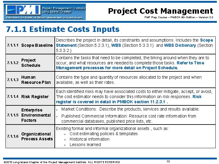 Project Cost Management PMP Prep Course – PMBOK 4 th Edition – Version 3.