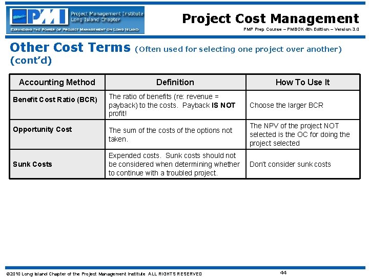 Project Cost Management PMP Prep Course – PMBOK 4 th Edition – Version 3.