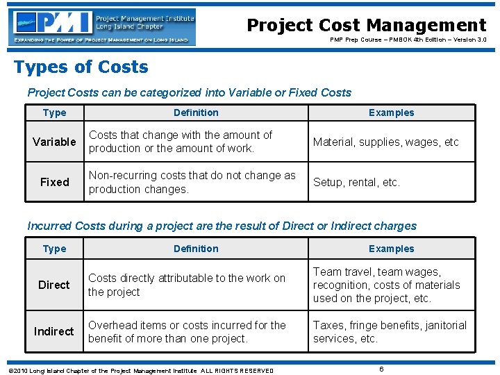Project Cost Management PMP Prep Course – PMBOK 4 th Edition – Version 3.