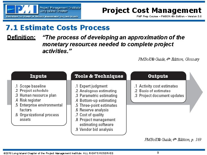 Project Cost Management PMP Prep Course – PMBOK 4 th Edition – Version 3.