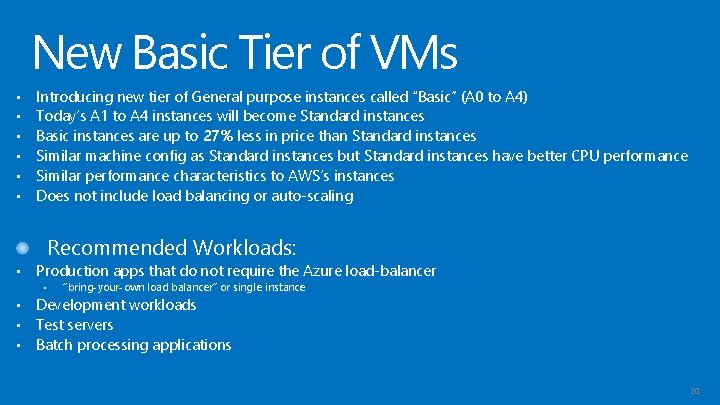 New Basic Tier of VMs • • • Introducing new tier of General purpose