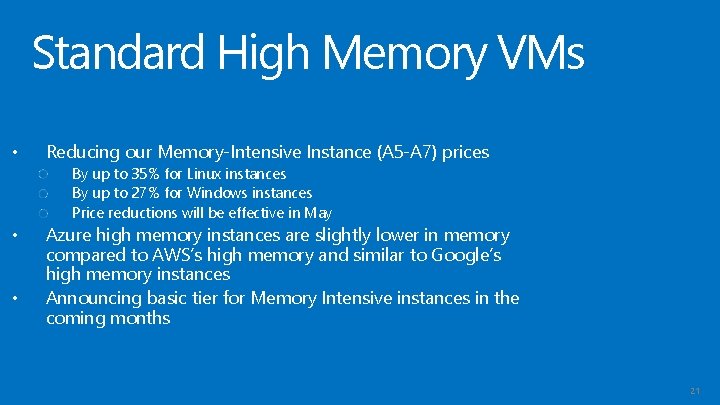 Standard High Memory VMs • Reducing our Memory-Intensive Instance (A 5 -A 7) prices