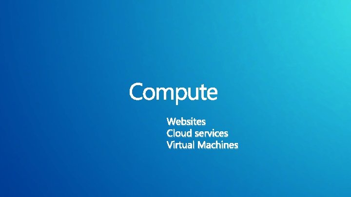 Websites Cloud services Virtual Machines 