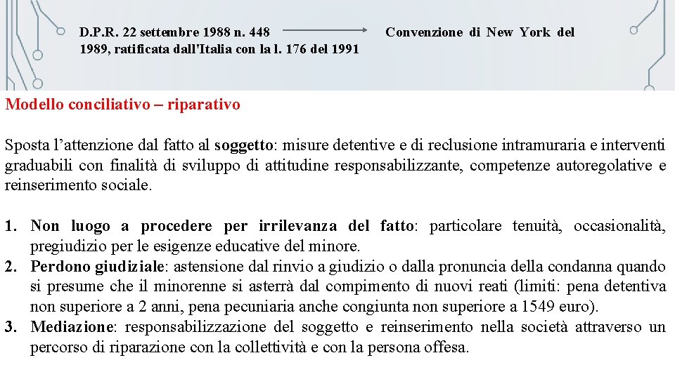 D. P. R. 22 settembre 1988 n. 448 1989, ratificata dall'Italia con la l.