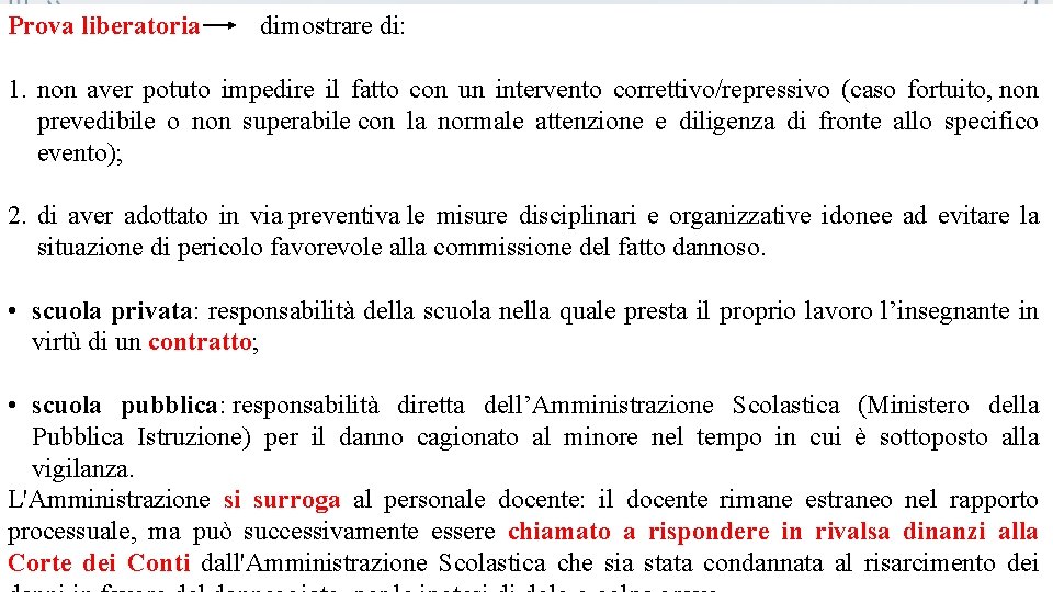 Prova liberatoria dimostrare di: 1. non aver potuto impedire il fatto con un intervento