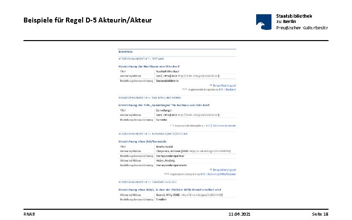 Beispiele für Regel D-5 Akteurin/Akteur RNAB 11. 06. 2021 Seite 18 