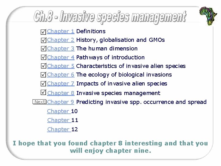 Chapter 1 Definitions Chapter 2 History, globalisation and GMOs Chapter 3 The human dimension