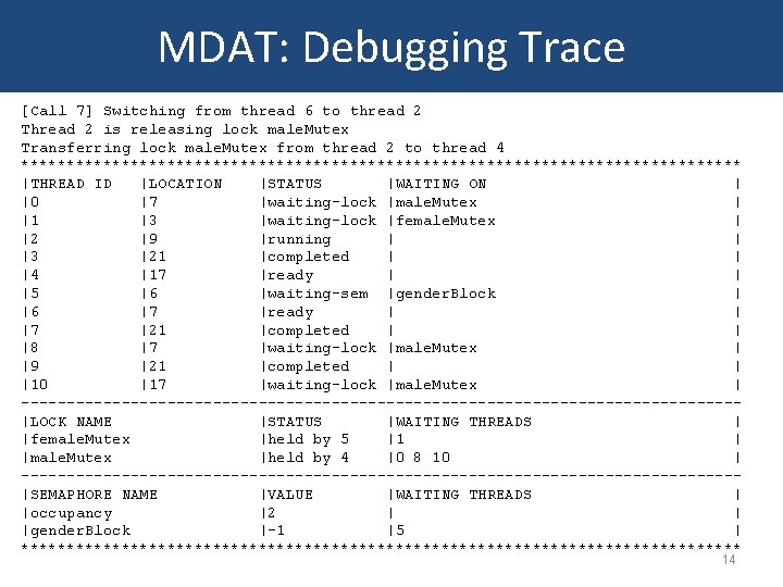 MDAT: Debugging Trace [Call 7] Switching from thread 6 to thread 2 Thread 2
