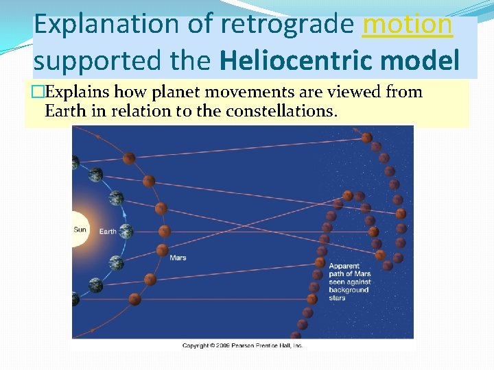 Explanation of retrograde motion supported the Heliocentric model �Explains how planet movements are viewed