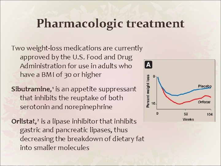 Pharmacologic treatment Two weight-loss medications are currently approved by the U. S. Food and