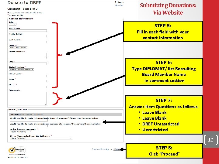 Submitting Donations: Via Website STEP 5: Fill in each field with your contact information