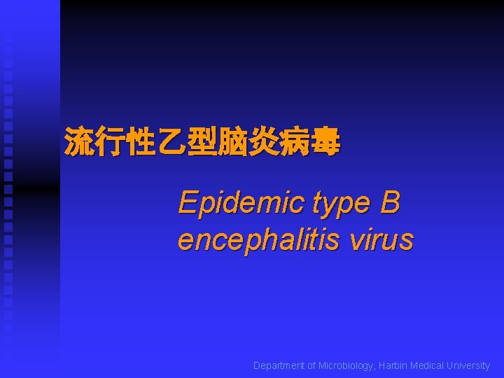 流行性乙型脑炎病毒 Epidemic type B encephalitis virus Department of Microbiology, Harbin Medical University 