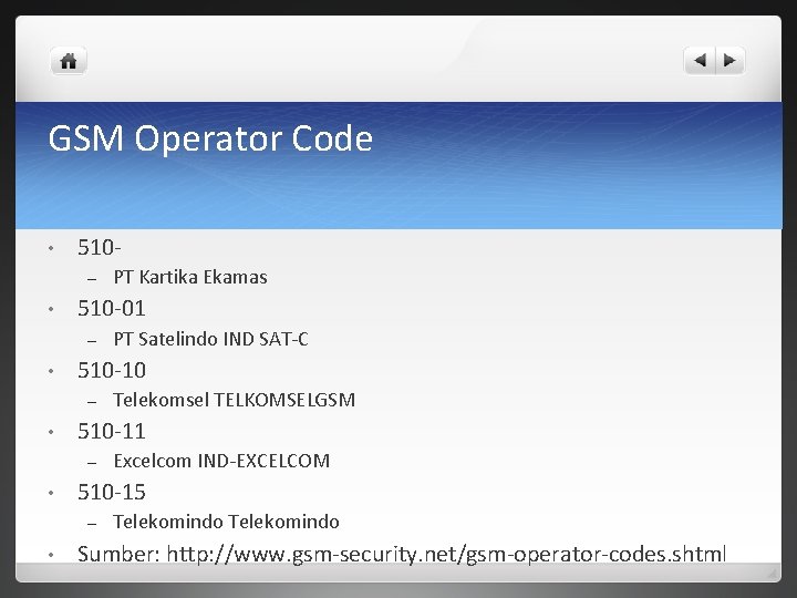 GSM Operator Code • 510– • 510 -01 – • Excelcom IND-EXCELCOM 510 -15