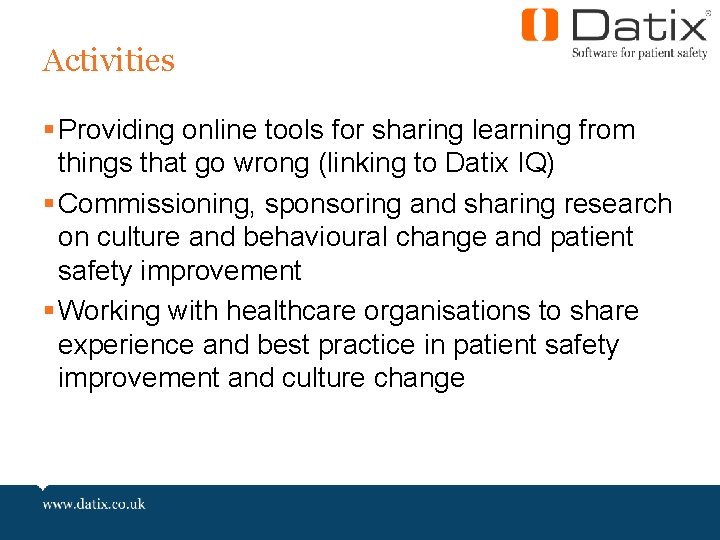 Activities § Providing online tools for sharing learning from things that go wrong (linking