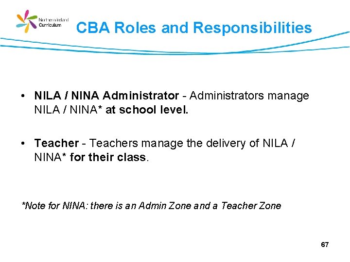 CBA Roles and Responsibilities • NILA / NINA Administrator - Administrators manage NILA /