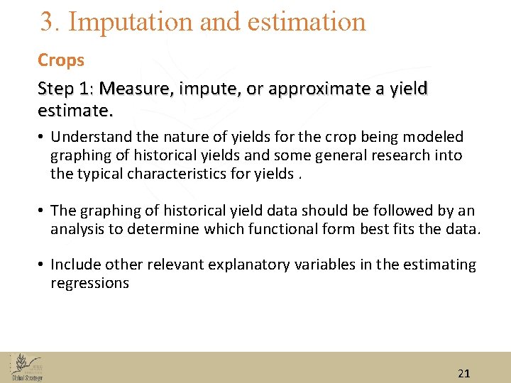 3. Imputation and estimation Crops Step 1: Measure, impute, or approximate a yield estimate.