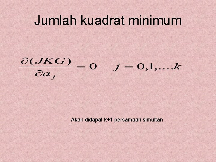 Jumlah kuadrat minimum Akan didapat k+1 persamaan simultan 