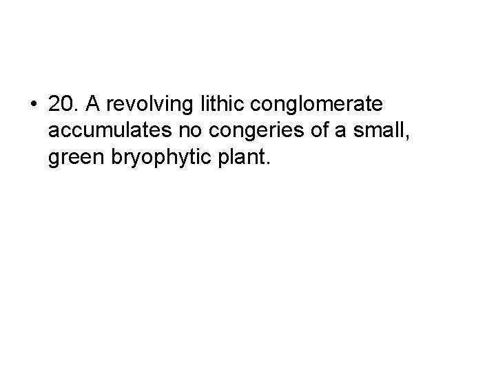  • 20. A revolving lithic conglomerate accumulates no congeries of a small, green