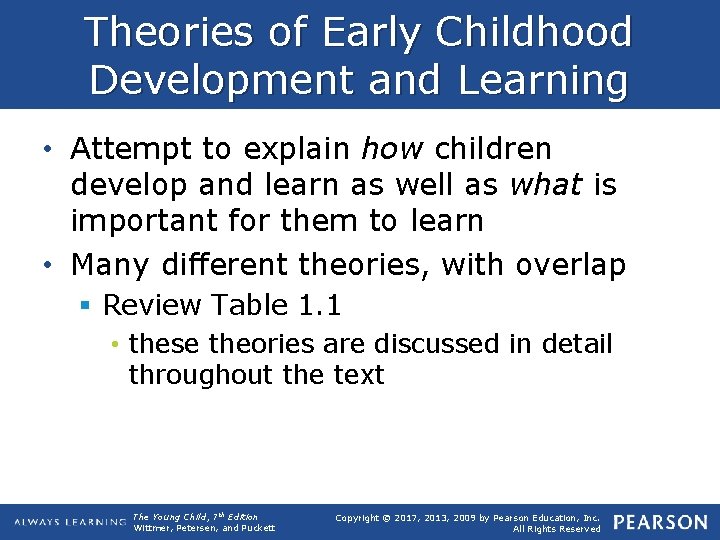 Theories of Early Childhood Development and Learning • Attempt to explain how children develop