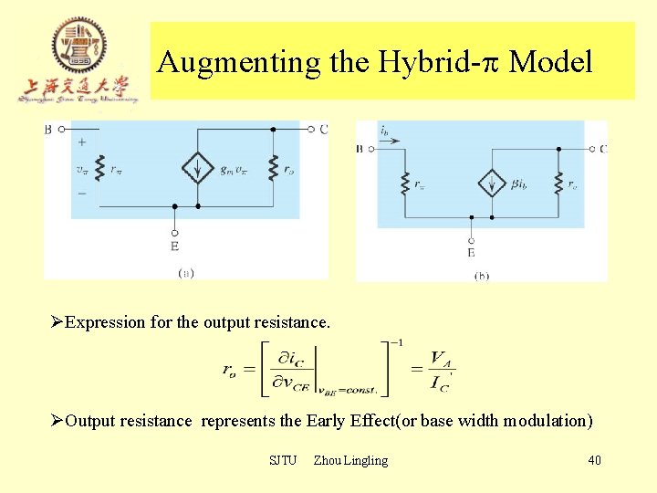 Augmenting the Hybrid- Model ØExpression for the output resistance. ØOutput resistance represents the Early Augmenting the Hybrid- Model ØExpression for the output resistance. ØOutput resistance represents the Early