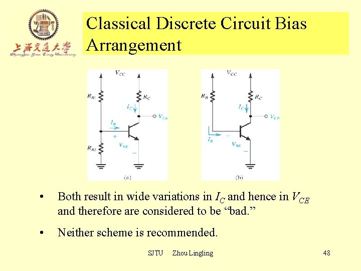 Classical Discrete Circuit Bias Arrangement • Both result in wide variations in IC and Classical Discrete Circuit Bias Arrangement • Both result in wide variations in IC and